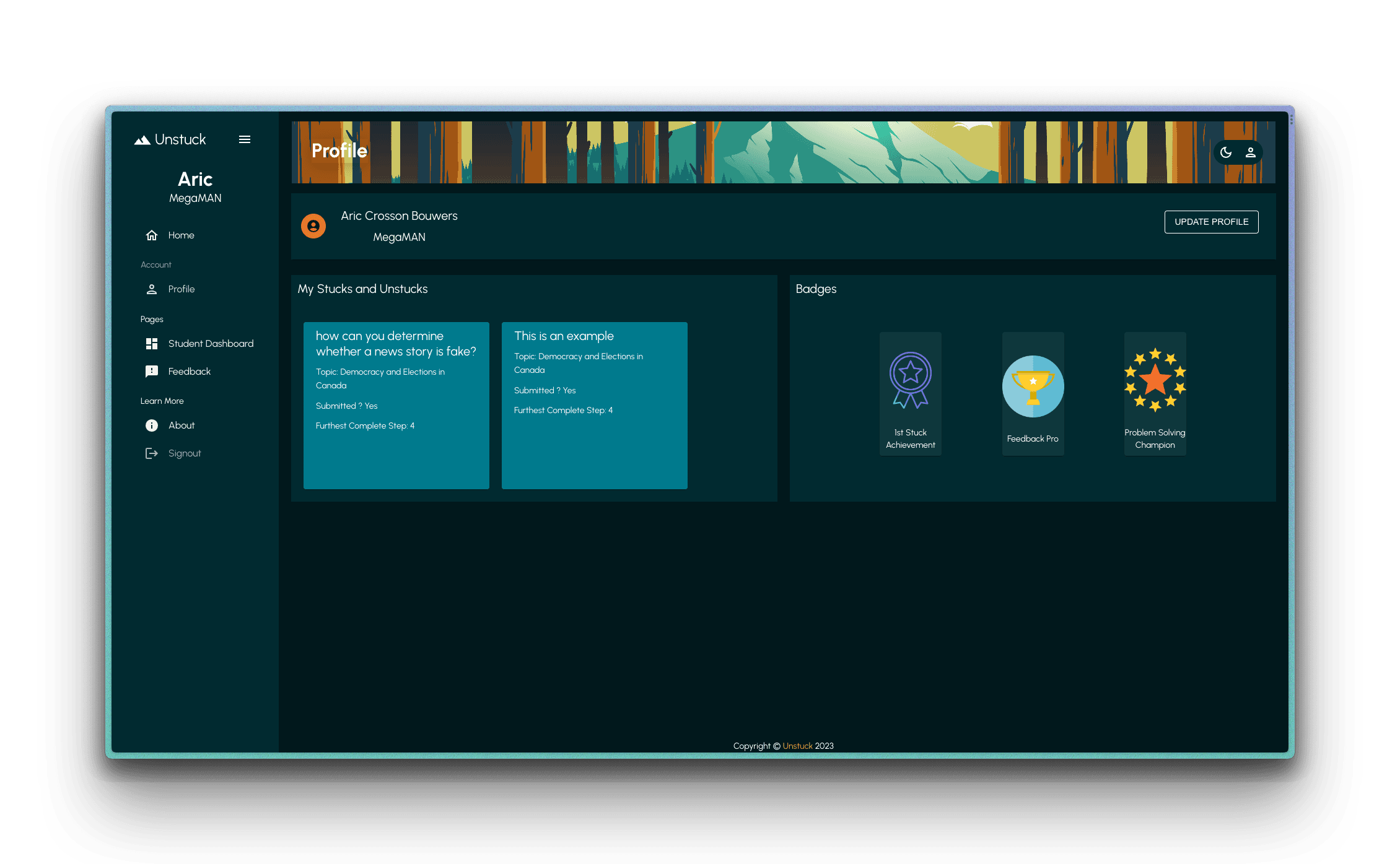 Unstuck Profile Page Screenshot