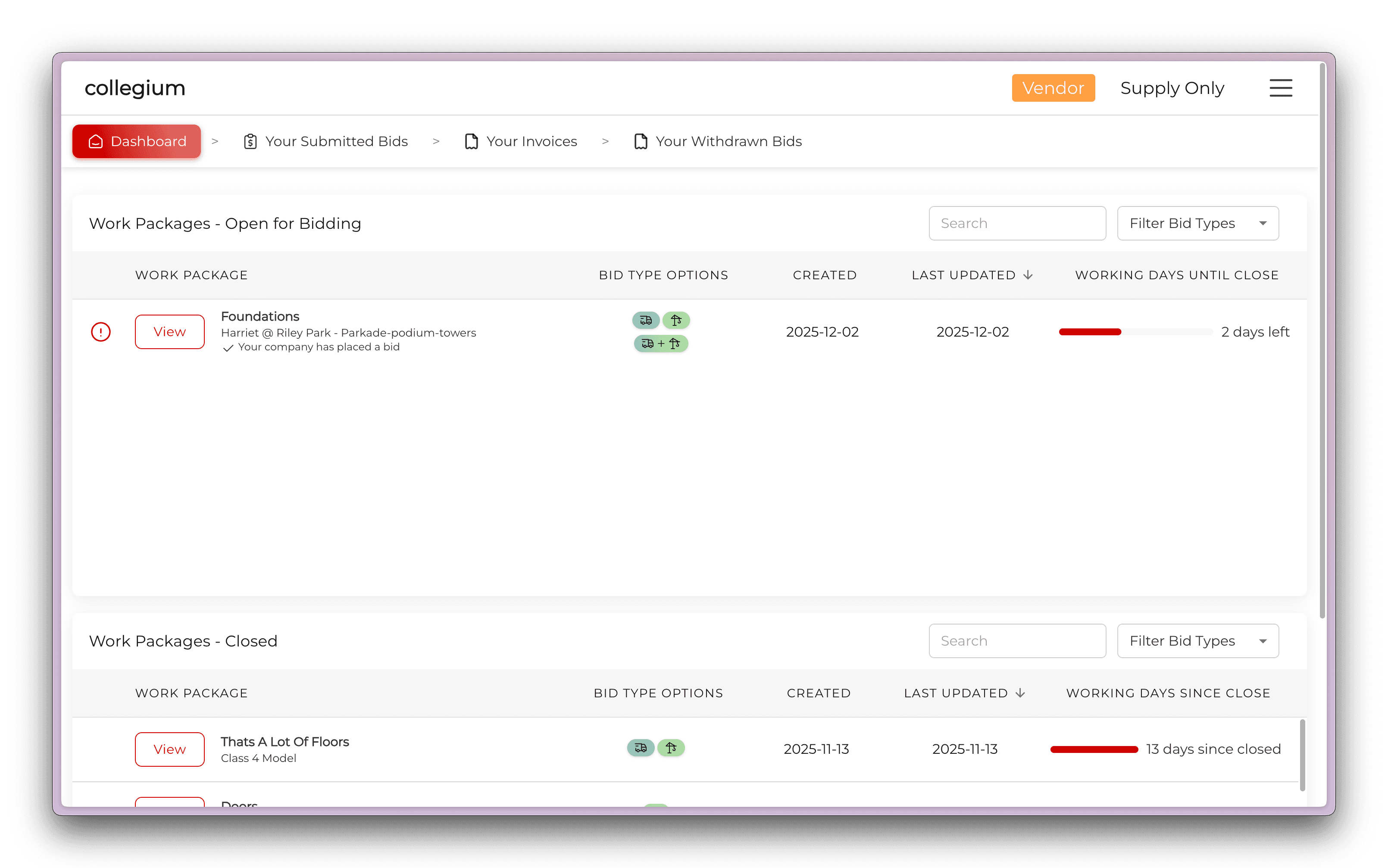 Collegium work package overview
